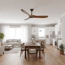 Ventilador de teto com pás de madeira curvadas