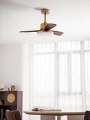 Brass Stem Wood Fan Light