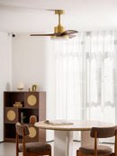 Brass Stem Wood Fan Light