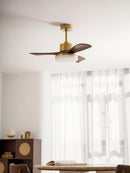 Brass Stem Wood Fan Light