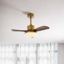 Brass Stem Wood Fan Light