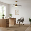 Brass Stem Wood Fan Light