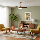 Brass Stem Wood Fan Light