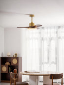 Brass Stem Wood Fan Light