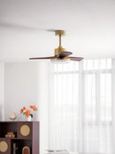 Brass Stem Wood Fan Light