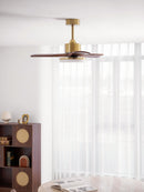Brass Stem Wood Fan Light