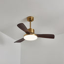 Brass Stem Wood Fan Light