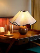 Wood Base Desk Lamp with Linen Shade and Plug