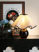 Wood Base Desk Lamp with Linen Shade and Plug