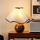 Wood Base Desk Lamp with Linen Shade and Plug