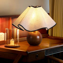 Wood Base Desk Lamp with Linen Shade and Plug