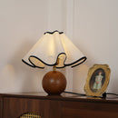 Wood Base Desk Lamp with Linen Shade and Plug